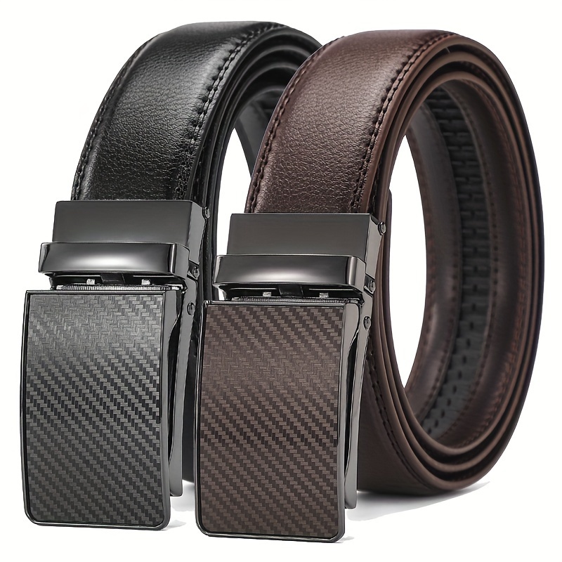 Men's Leather Ratchet Belt Automatic Buckle Dress Casual Jeans Golf Pants